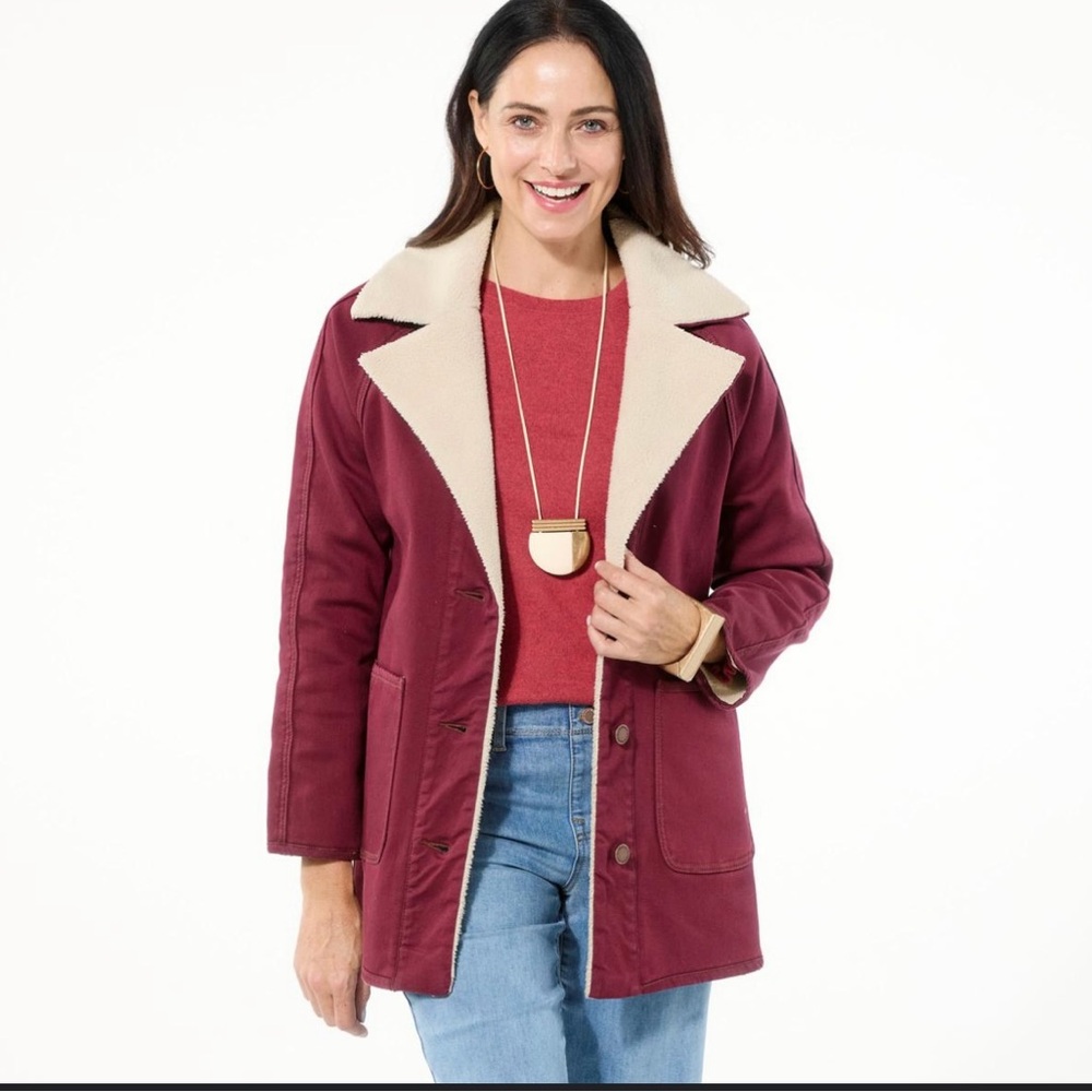 Women's NTW Burgundy 70s Inspired Sherpa Lined Coat